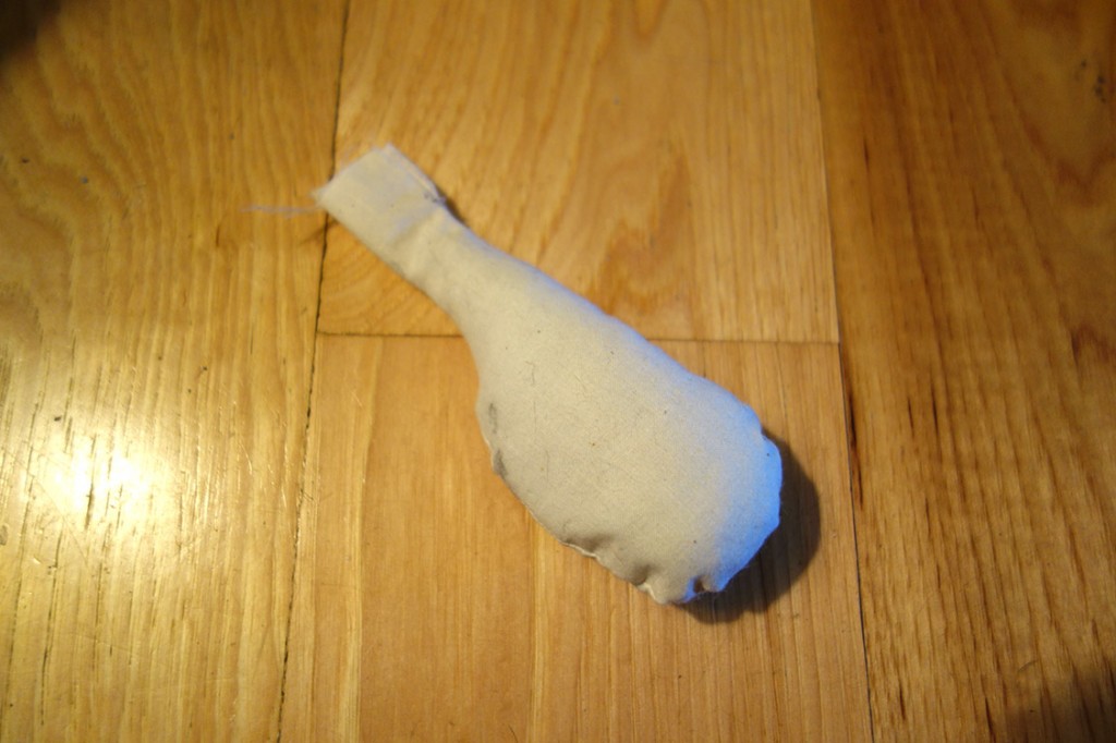 A cloth body part for a cat doll. Very rough. A prototype.