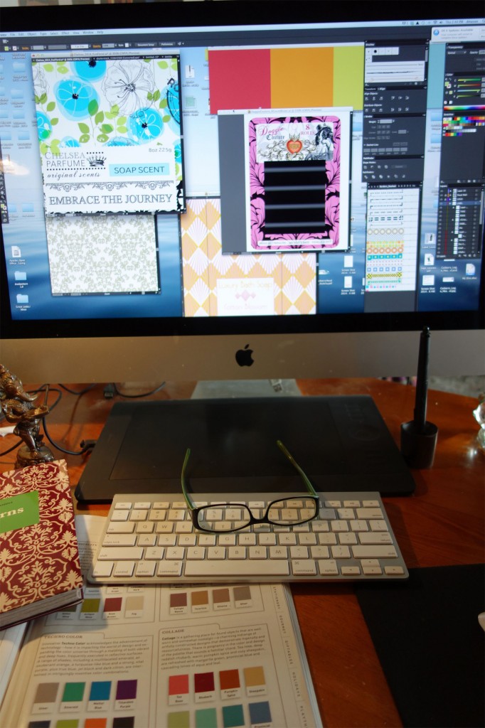 Photo of my iMac showing many colorful projects going on at once.