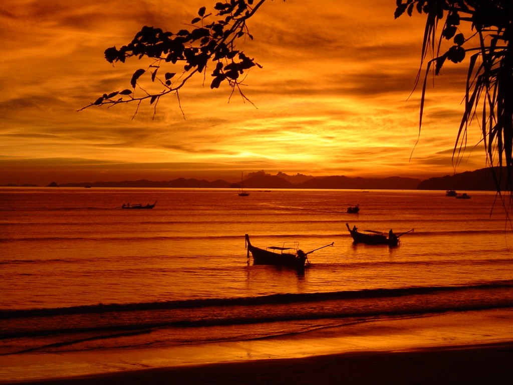 Awesome beach sunset in Krabi Thailand.