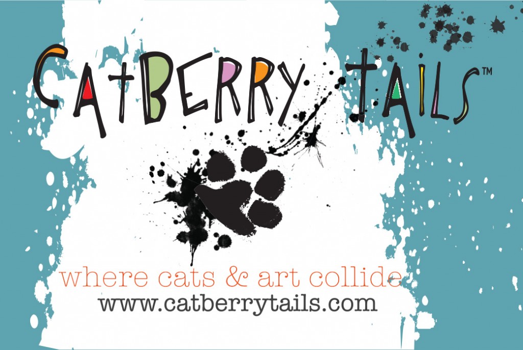 The front of the business cards for Catberry Tails. Very fun and colorful.