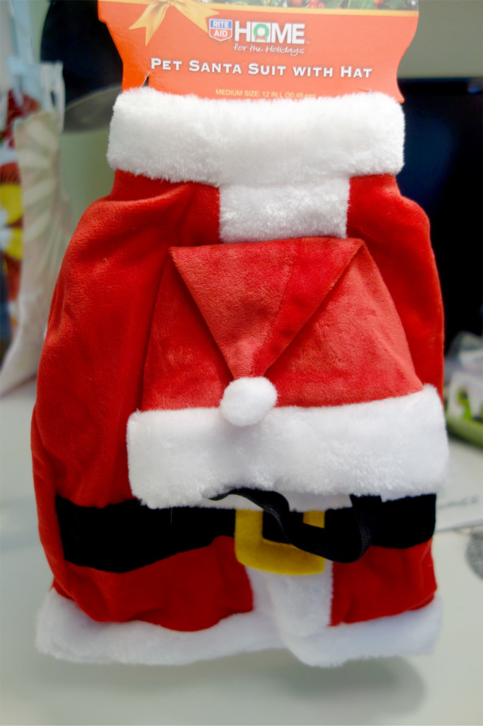 A photo of a Santa Clause suit made for pets.